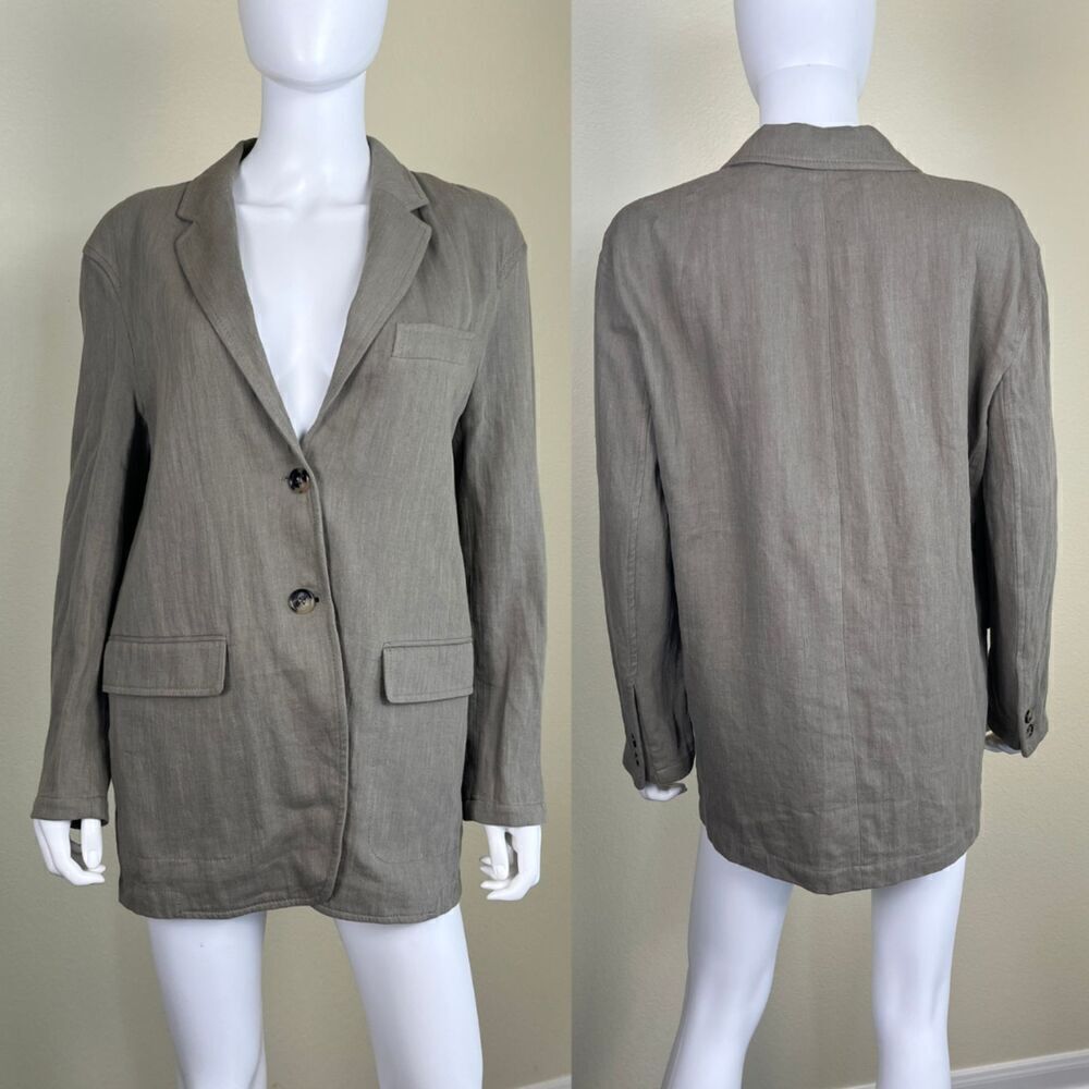 Zara Women's Size S Khaki Linen Cotton Oversized Double Breast Blazer NEW Jacket